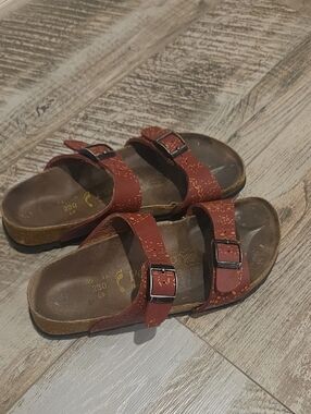 Papillio Double-Buckle Rust Red Two-Strap Slides